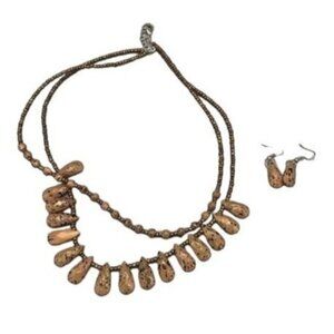 Beaded brown 2 strains earring necklace set drop shape costume READ